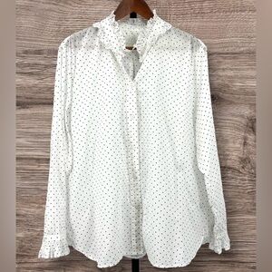 Re-Imagined by J. Crew White and Black Polka Dot Ruffle Neck Button Down Shirt